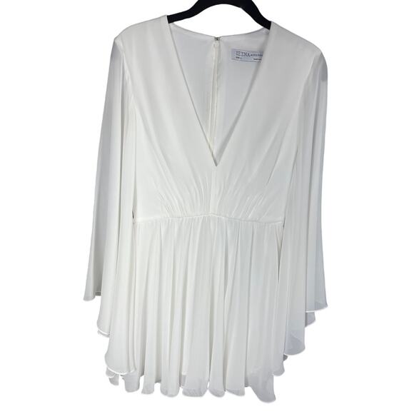 Mac Duggal Ieena Dress Angel Sleeves Plunging Neck Short Mini Bridal Flowy - Picture 2 of 11